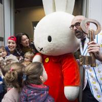 Miffy welcomes children to the Miffy Museum in the city of Utrecht in the Netherlands on Friday. The character was created by Dutch author and illustrator Dick Bruna. Miffy gets a museum of her own