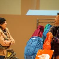 Atsushi Takehara, of outdoors gear brand The North Face, takes part in a competition for sales staff on Jan. 22 in Yokohama. His winning sales pitch included telling the customer he, too, had purchased the item and knows how to wash it. Just what you need: Japanese shop staff compete in the art of the sales pitch