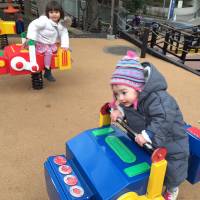 Robot bouncers: The children taking turns on colorful spring riders Trust robots to keep the kids occupied