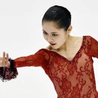 Satoko Miyahara performs her short program on Thursday at the Four Continents Championships in Taipei. Miyahara triumphs in short program at Four Continents
