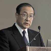 Toshiba President Masashi Muromachi speaks during a news conference at Toshiba’s headquarters in Tokyo on Friday. Toshiba sees finances improving after narrowing its business