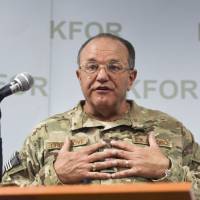 NA.TO Supreme Allied Commander Europe (SACEUR) U.S General Philip Breedlove speaks during a press conference last September at the military airport near the town of Slatina during his visit to Kosovo. The United States plans to step up its troop presence in Eastern Europe in response to an aggressive Russia, with continuous rotations of an additional armored brigade beginning in early 2017. Pentagon: U.S. to up Eastern Europe troop, armor presence to counter 'aggressive Russia'
