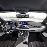 The interior of the BMW i8 Mirrorless car. The surrounding views are displayed on a monitor attached to the inside of the windshield, where the rear-view mirror is usually located. Mirrorless cars a reflection of auto industry's future