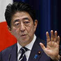 Prime Minister Shinzo Abe speaks at a news conference at the Prime Minister's Office in Tokyo on Tuesday. Nuclear issues involving North Korea, Japan on table at Washington summit
