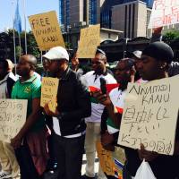 Members of the Japan chapter of the Indigenous People of Biafra gather in Tokyo to protest the detention of their global director, Nnamdi Kanu, in Nigeria. Sincerely, Little Nigeria: A reporter signs off
