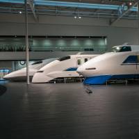 Bullet-train points: Front carriages of various shinkansen are lined up for viewing at the SCMAGLEV and Railway Park. Nagoya's big names, trains and automobiles