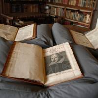An undated handout photo taken at Mount Stuart Mansion on the Isle of Bute in Scotland, and released in London on Thursday, shows a three-volume work that makes up a newly discovered William Shakespeare First Folio. New Shakespeare First Folio discovered