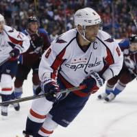 The Capitals' Alex Ovechkin skates during Washington's win on Friday. Capitals set new franchise record for wins
