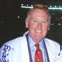 Vin Scully is seen in 1993 during the Los Angeles Dodgers' postseason trip to Fukuoka. Appreciating unforgettable career of broadcaster Scully