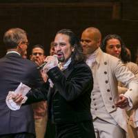 Tony love: Lin-Manuel Miranda, actor and creator of the play “Hamilton,” addresses the audience after the play’s opening night on Broadway in New York in August. 'Hamilton' sets a new record with 16 Tony Award nominations