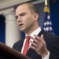 Deputy National Security Adviser For Strategic Communications Ben Rhodes speaks to the media during the daily briefing in the Brady Press Briefing Room of the White House in Washington Feb. 18. White House on damage control after aide's magazine profile