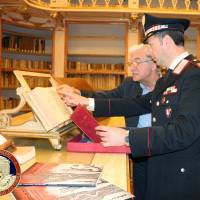 This handout picture released Wednesday by the Italian Carabinieri shows documents written by Christopher Columbus describing his trip to the Americas. A stolen letter dating from 1493 in which Christopher Columbus describes his trip to the Americas was handed back to Italy on Wednesday after being discovered in the library of the U.S. Congress. “500 years after it was written, the letter has made the same trip back from America,” Italian Culture Minister Dario Franceschini said at a ceremony in Rome to mark the handover. U.S. returns to Italy stolen 1493 Columbus letter on Americas discovery
