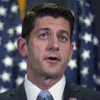 House Speaker Paul Ryan speaks during a news conference at the Republican National Committee headquarters in Washington on April 19. More big-name Republicans abandon Trump