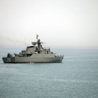 The Iranian warship Alborz prepares before leaving Iran's waters in April 2015 in the Strait of Hormuz. Iran dispatched a naval destroyer and another vessel Wednesday to waters near Yemen as the United States quickened weapons supply to the Saudi-led coalition striking rebels there, underlining how foreign powers are deepening their involvement in the conflict. Provocations mount as Iran threatens to close Strait of Hormuz to U.S., allies