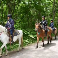 Mounted police officers continue the search Monday for Yamato Tanooka in a mountainous area in Nanae, Hokkaido. The 7-year-old boy went missing Saturday. Search continues for boy after parents left him in Hokkaido mountains as punishment