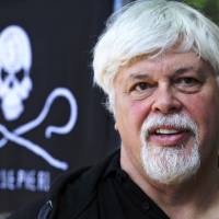Paul Watson, founder and president of the animal rights and environmental group Sea Shepherd Conservation takes part in a demonstration against the Costa Rican government near Germany’s presidential residence in Berlin in May 2012. Sea Shepherd founder Paul Watson, a man who rams whalers for a living