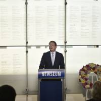 Newseum President and CEO Jeffery Herbst speaks during the rededication of the Newseum Journalists Memorial on Monday at the Newseum in Washington, D.C. Kenji Goto, Charlie Hebdo victims added to Newseum's journalist memorial