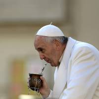 Pope Francis drinks “mate” -traditional herbal infusion- during his weekly general audience at St Peter’s Square in the Vatican in this file photo taken on Dec. 16, 2015. The pope attracted criticism Friday after saying the “great majority” of Catholic marriages being celebrated today are invalid because couples do not fully realize it is a lifetime commitment. Pope's comments on modern marriage raise storm of criticism