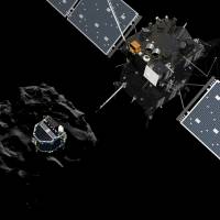 This illustration shows the European probe Philae separating from its mother ship, Rosetta, and descending to the surface of comet 67P/Churyumov-Gerasimenko. Europe regains contact with comet orbiter Rosetta after 'dramatic' silence