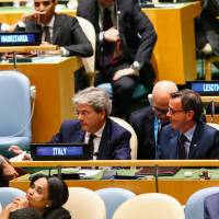 Italian Foreign Minister Paolo Gentiloni casts his vote in the fourth round during the election of five non-permanent members of the Security Council at the general assembly hall at the United Nations in New York on Tuesday. Bolivia, Ethiopia, Sweden, Kazakhstan win two-year UNSC seats