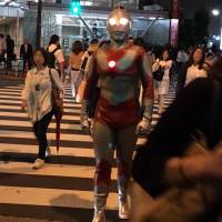 Ultraman was snapped in this Instagram photo near JR Meguro Station on Tuesday. Superhero Ultraman thwarted by JR Meguro Station staff