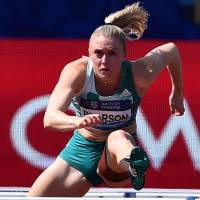 Australia's Sally Pearson competes in the Diamond League 100-meter hurdles in Birmingham, England, on Sunday. Pearson struggles at Diamond meet