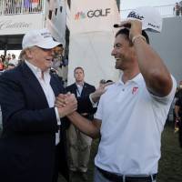Republican presidential candidate Donald Trump congratulates Adam Scott Scott won the Cadillac Championship golf tournament in Doral, Florida, in March. Trump is losing business to Mexico, a prestigious golf tournament at his resort at Doral. The tournament chairman of the former Cadillac Championship, one of the four World Golf Championships that attract the best players in the world, said the PGA Tour has informed him the event is leaving next year for Mexico City. Trump blasts PGA Tour plan to move major golf tournament from his Doral course to Mexico