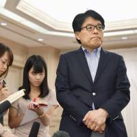 Former internal affairs minister Hiroya Masuda takes questions from reporters Friday in Tokyo after meeting with a group of 26 city mayors. Masuda is said to announce his bid for Tokyo governor on Sunday. Ex-Minister Masuda to announce bid for Tokyo governor on Sunday