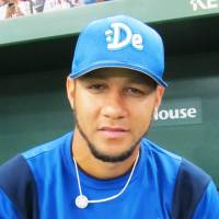 Yulieski Gurriel gives a thumbs-up sign prior to a Yokohama BayStars game against the Yomiuri Giants at Tokyo Dome in 2014. Former BayStars infielder Gurriel gets opportunity to pursue dream with Astros