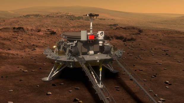 China's Mars lander and rover are shown in an illustration released Tuesday by the Chinese State Administration of Science, Technology and Industry for National Defense. China unveils Mars rover for 2020 mission