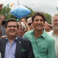 Canadian Prime Minister Justin Trudeau joins participants in the annual Pride Montreal 2016 Parade in Montreal on Sunday. Canadian leader Trudeau marches in Montreal Pride parade