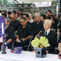 Survivors and relatives of people who died in the 1944 sinking of the Tsushima Maru evacuation ship attend a ceremony Monday in Naha, Okinawa Prefecture, to mark the 72nd anniversary of the incident. Ceremony marks 72nd anniversary of torpedoed ship