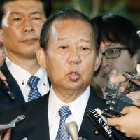 Toshihiro Nikai, chairman of the Liberal Democratic Party’s General Council, faces reporters after meeting with Prime Minister Shinzo Abe at the Prime Minister’s Office on Monday. Abe to tap Toshihiro Nikai as LDP secretary-general to replace ailing Sadakazu Tanigaki