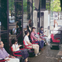 Nissan’s self-moving chairs that use the company’s autonomous technology are seen outside a restaurant in this screenshot taken from a promotional video. Have a moving seat: Nissan applies autonomous vehicle tech to chairs
