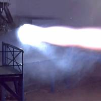 A SpaceX propulsion test is shown in this image from a recent first firing of the Raptor interplanetary transport engine in McGregor, Texas, and released by Elon Musk on social media on Sunday. SpaceX's Musk unveils ambitious, very costly plans for starting colony on Mars