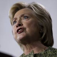 Democratic U.S. presidential candidate Hillary Clinton speaks in Philadelphia on Monday. Clinton campaign raced through $50 million last month