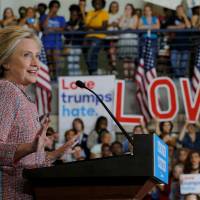 U.S. Democratic presidential candidate Hillary Clinton speaks at a campaign rally in Greensboro, North Carolina, Thursday as she resumed her campaign schedule after a bout with pneumonia.. Clinton reflective on return to campaign, slamming bigotry in North Carolina