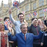 United Kingdom Independence Party leader Nigel Farage celebrates the result of the Brexit vote in London on June 24. After leading UKIP for 23 years to Brexit victory, Nigel Farage hands over reins