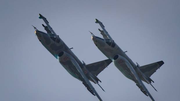 Sukhoi SU-25 aircraft perform during the first Wonsan Friendship Air Festival in Wonsan, North Korea, on Saturday. North Korean air show thumbs nose at sanctions, draws aviation enthusiasts
