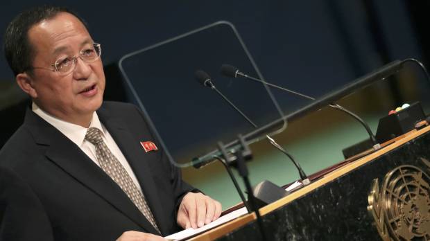 North Korean Foreign Minister Ri Yong Ho addresses the 71st United Nations General Assembly in New York on Friday. North Korea vows in U.N. speech to strengthen nuclear forces