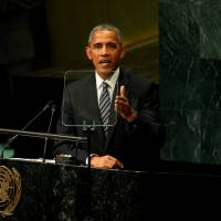 U.S. President Barack Obama addresses the United Nations General Assembly in New York Tuesday. In U.N. farewell speech, Obama urges course correction, nuke-free world, slams zealots
