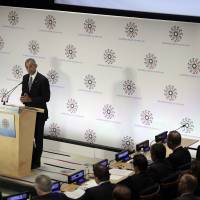President Barack Obama speaks during the Leaders Summit on Refugees during the 71st session of the United Nations General Assembly at U.N. headquarters Tuesday. Obama gets 50 countries to pledge to take in 360,000 refugees