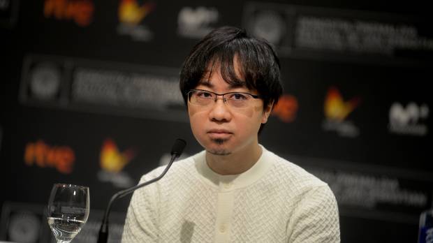 Director Makoto Shinkai takes part in a news conference to promote the animated film Your Name. at the San Sebastian Film Festival in northern Spain on Sept. 24. Animated film 'Your Name.' taking nation by storm