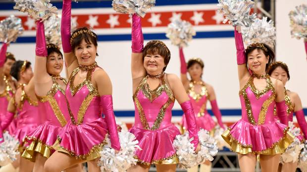 Members of cheerleading group Japan Pompom perform during the 2016 national cheerleading championship of the United Spirit Association, Japan, in Chiba in March. Grannies stay young through cheerleading