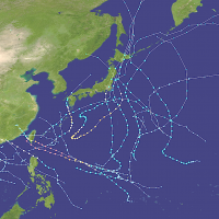 Tracking devastation: This map shows the tracks of tropical cyclones in the 2016 Pacific typhoon season up until Sept. 20. Points show the location of each storm at six-hour intervals. Japan's future typhoons: disruptive, deadly and destructive