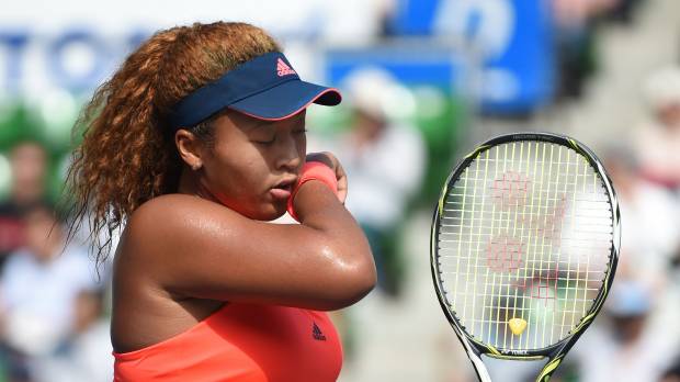 Naomi Osaka reacts after losing a point against Caroline Wozniacki during the Pac Pacific Open final on Sunday. Wozniacki halts Osaka's run in Pan Pacific Open final