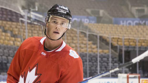 Canada's Jonathan Toews skates during practice at the World Cup of Hockey in Toronto on Friday. Canada will play Russia in a semifinal on Saturday. Canada-Russia battle set