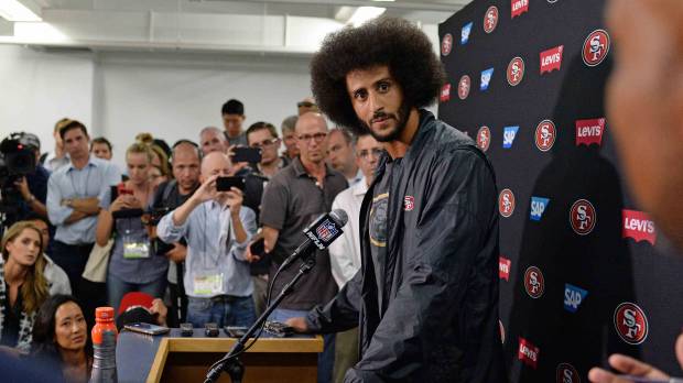 San Francisco 49ers quarterback Colin Kaepernick speaks to the media after Thursday's game against the host San Diego Chargers at Qualcomm Stadium. Kaepernick putting career on line with anthem issue