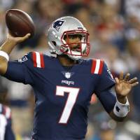 New England QB Jacoby Brissett passes against Texas in the first quarter on Thursday night. The Patriots beat the Texans 27-0. Third-string QB Brissett pilots Patriots to victory