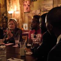 Democratic presidential nominee Hillary Clinton speaks before a meeting with African-American community leaders at Mert’s Heart & Soul restaurant in Charlotte, North Carolina, Sunday. Clinton could clinch win if she carries North Carolina as Trump gropes to get black, educated white vote